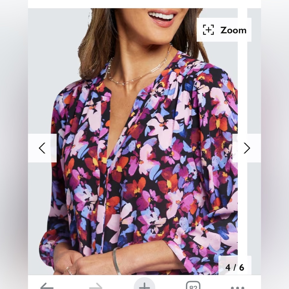 NYDJ pintuck floral blouse HOT SPRING size petite medium NWT - Picture 2 of 5